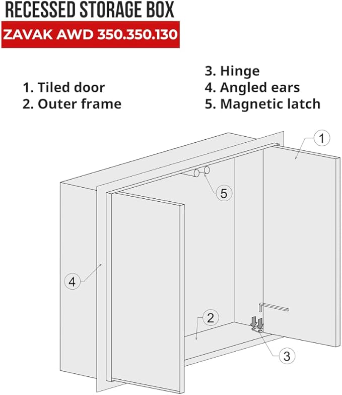 ZAVAK Recessed Wall Niche with Tileable Door in Bathroom, Double Door, Made from 304 Stainless Steel