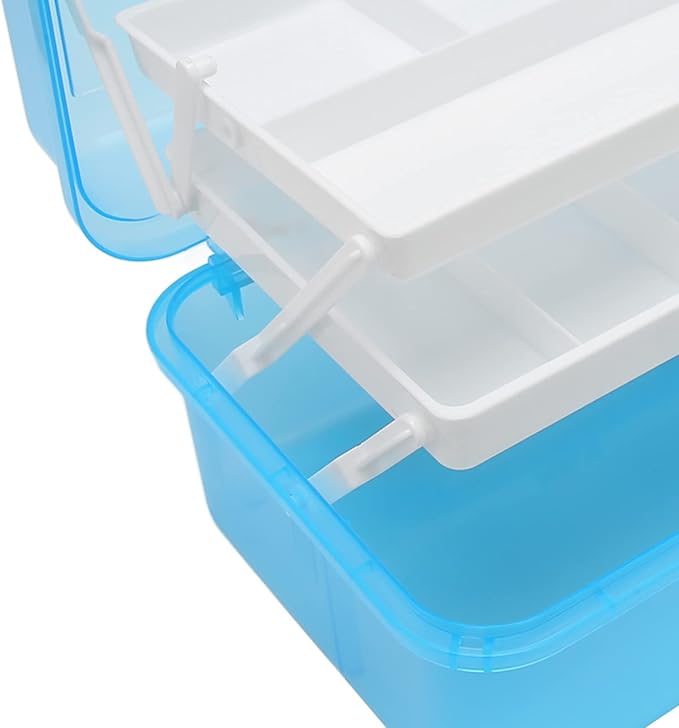 Zerodis 3 Layers Storage Box, Transparent Lid Plastic Portable Storage Box Sturdy Non Deformable Storage Case with Handle Art Craft Storage Box for Cosmetics Jewelry Nail Tools (Blue)
