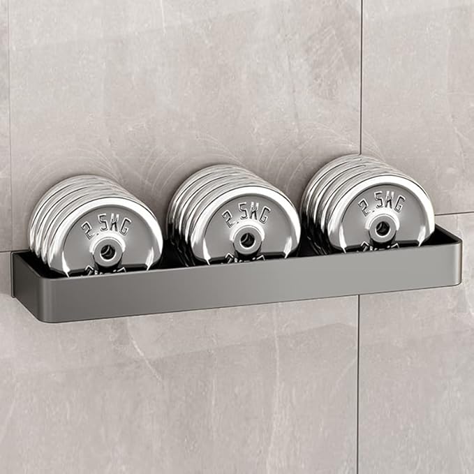 Keenso Gray Space Aluminum Bathroom Shelf, Wall Mounted Storage Rack, Drain, Hollow Design, Large Capacity, 30cm (Single Layer)