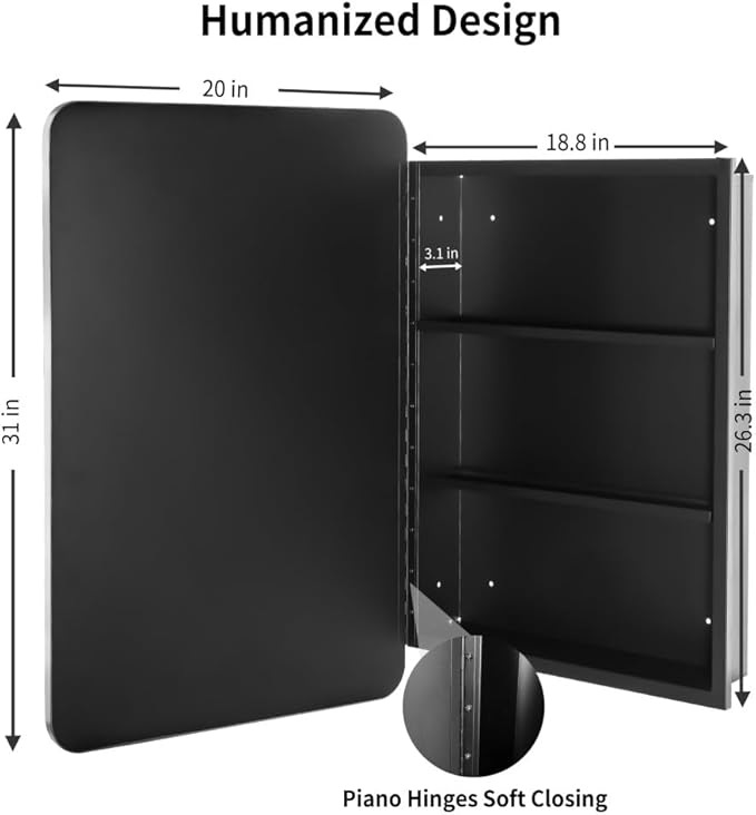 Movo Medicine Cabinet with Mirror, 20 Inch x 31 Inch Metal Framed Bathroom Mirror Medicine Cabinet Rectangle Tilting Beveled Vanity Mirrors Recess or Surface Mount Installation Chrome