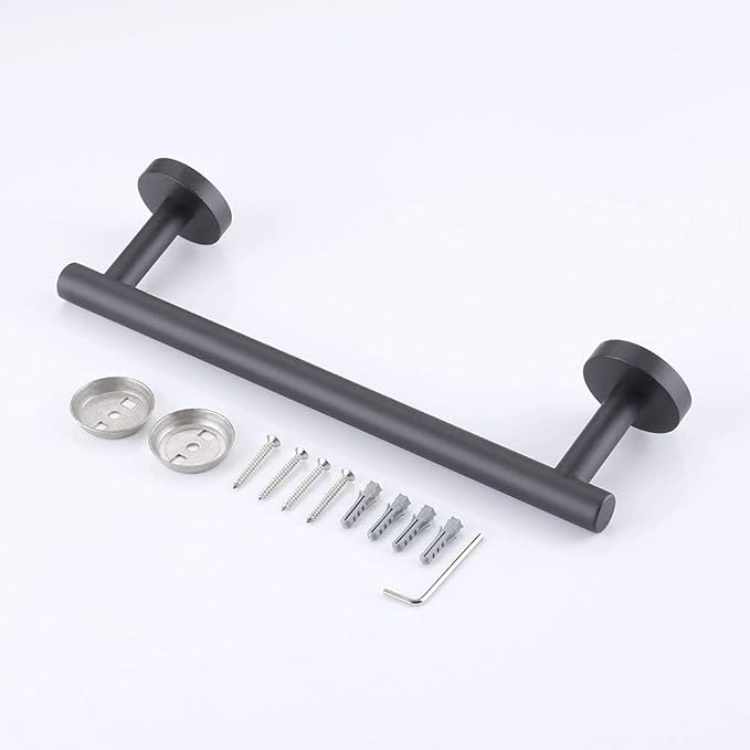 SEIDO Anti-Dropping Towel Bar with 9.6" Hanging Length, Stainless Steel Towel Rack for Bathroom Wall, Double Locking Design Towel bar for Bathroom, Matte Black, 12 inch, 2pc