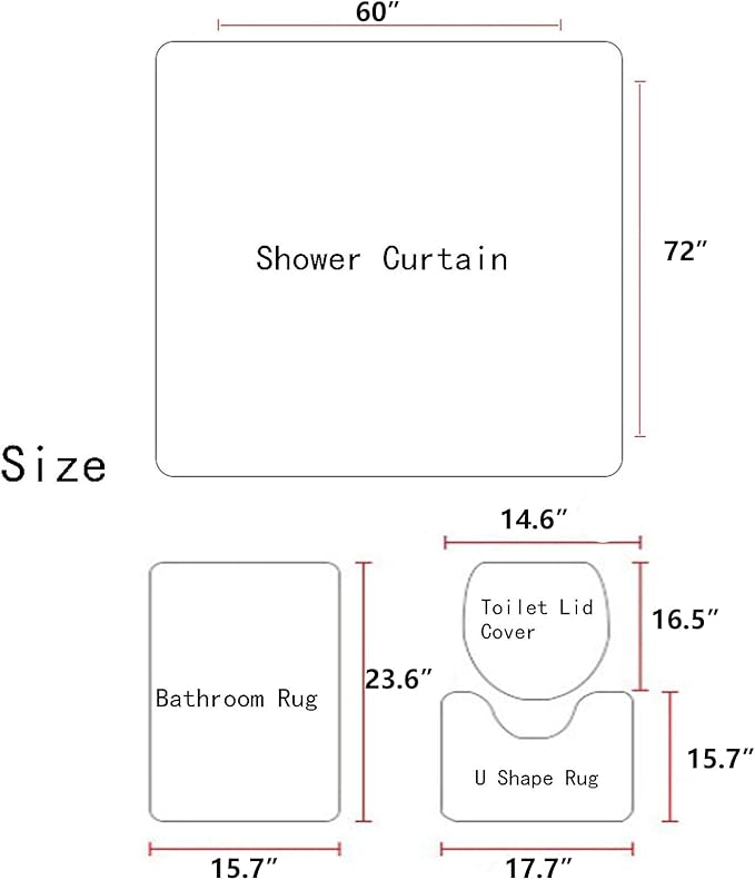AAtter 4 Piece Pink Shower Curtain Set Kids Girl Girly Cute Women Toddler Grey 60Wx72L Inch Decor with Non-Slip Rugs, Toilet Lid Cover and Bath Mat Bathroom Accessories Home Bathtub Set, Inspirational