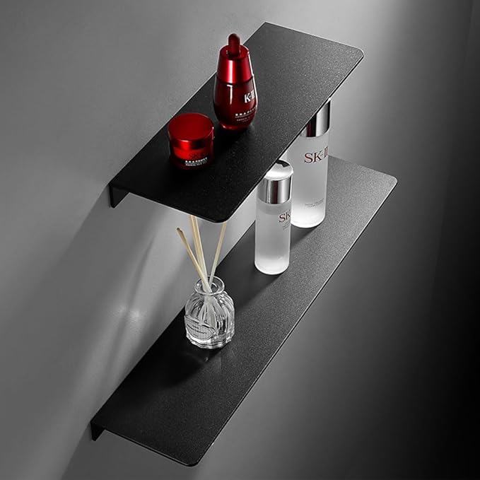 Black Metal Wall Mounted Floating Shelves Ledge,Space Saving Rustproof Aluminum Bathroom Shelf Wall Mount Shelving Extra Strong Floating Shelves Storage Rack(40CM)