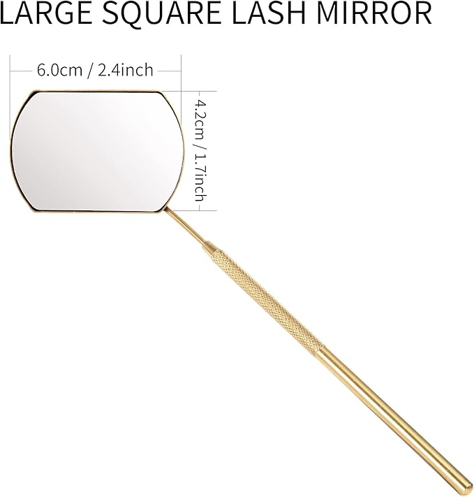 Lash Mirror for Eyelash Extensions, 60mm Extra Large Eyelash Mirror, Detachable Stainless Steel Makeup Mirror,Gold