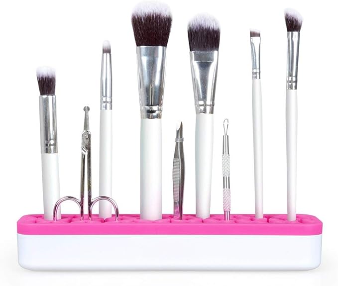 Silicone Makeup Brush Holder Beauty Tools Organizer Display Stand Cosmetic Storage Case Pink