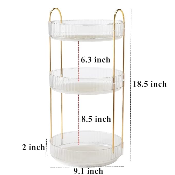Makeup Organizer for Vanity, 360?? Rotating Bathroom Organizer Countertop, High-Capacity Skincare Organizer, Spinning Cosmetics Organizer for Dresser Countertop (3 Tiers, Clear)