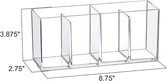 Amazing Abby - Glamour - 2-Pack Acrylic 4-Compartment Makeup Organizer, Transparent Plastic Makeup Brush Holder, Perfect Bathroom Vanity Storage Solution for Makeup Brushes, Eyebrow Pencils, and More