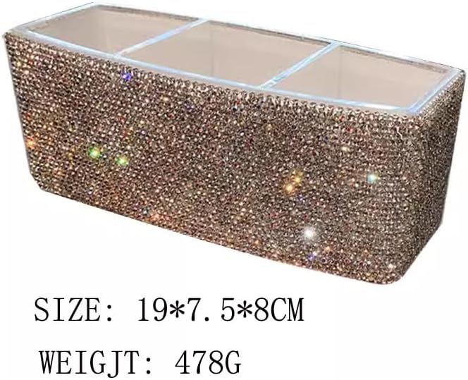 Luxury Bling Triple-Compartment Acrylic Makeup Brush Pen Holder – Creative and Stylish Desk Organizer Storage Box for Eyebrow Pencils, Lipsticks (Silver)