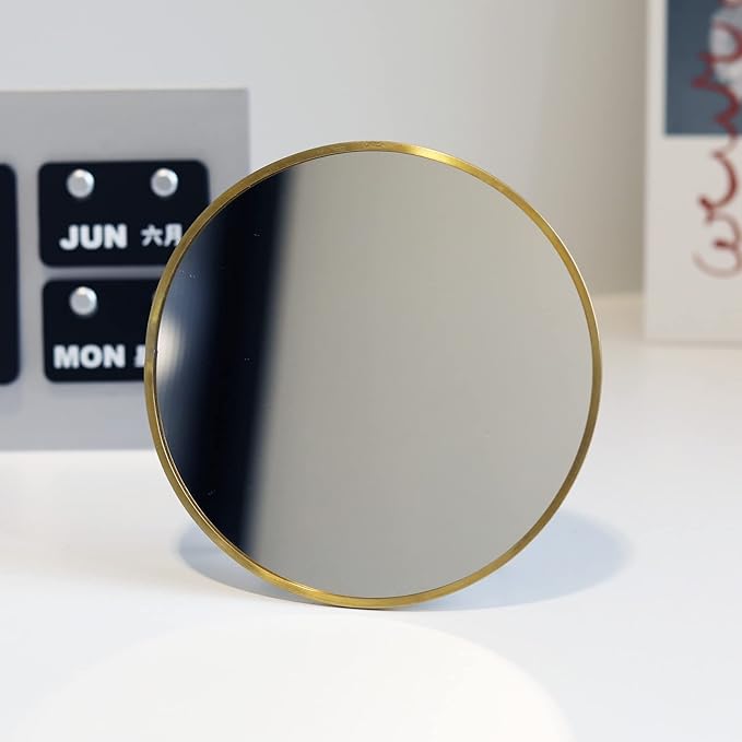 LONGSHENG - SINCE 2001 - Gold Vanity Makeup Mirror Table Desk Countertop Mirror Bathroom Shaving Make Up Mirror Home Decor-Round