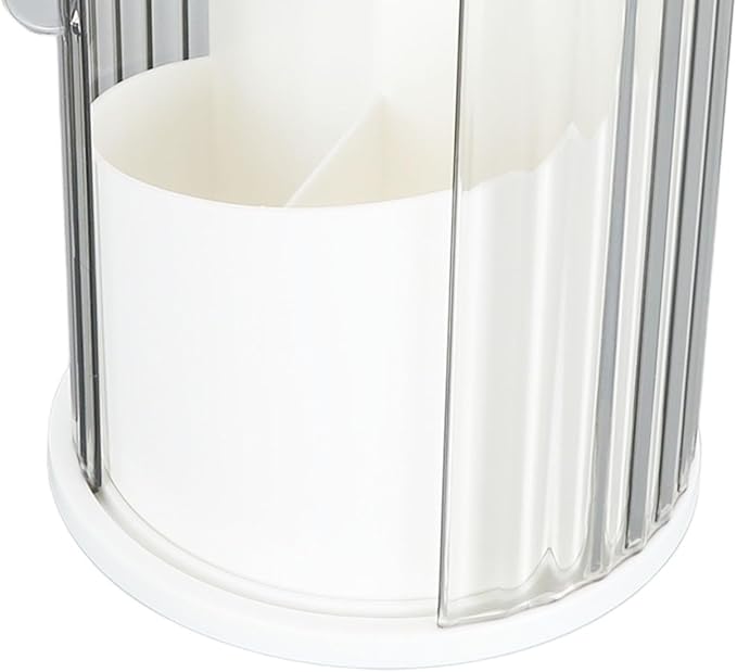 Makeup Brush Holder with Lid Clear Dustproof 360 Degree Rotating Makeup Brush Holder Organizer for Vanity Desktop Bathroom Countertop Nail Brush Rack Portable(White Base with Clear Black Lid)
