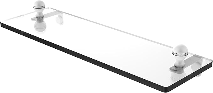 Allied Brass MA-1/16-WHM Mambo 16 Inch Glass Vanity Beveled Edges Shelf, Matte White