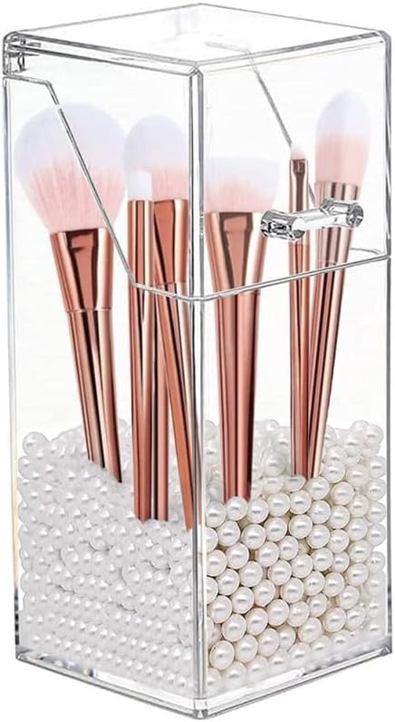DOITOOL Acrylic Makeup Brush Holder with Lid Clear Pen Holder Storage Box Dust-Free Cosmetic Organizer for Vanity and Desktop 4.33 X 3.35 X 4.33 Inch
