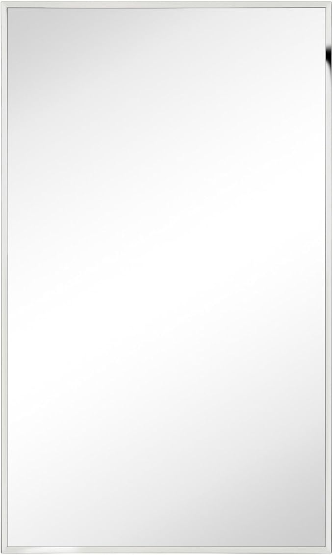 TEHOME 17.5'' x 29'' Polished Nickel Recessed and Surface Mount Bathroom Medicine Cabinet with Mirror Square Cornered Metal Framed Rounded Rectangle Medicine Cabinet Mirror