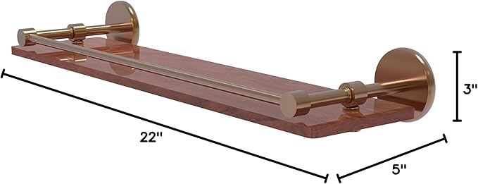 Allied Brass P1000-1-22-GAL-IRW Prestige Skyline Collection 22 Inch Solid IPE Ironwood Gallery Rail Wood Shelf, Brushed Bronze