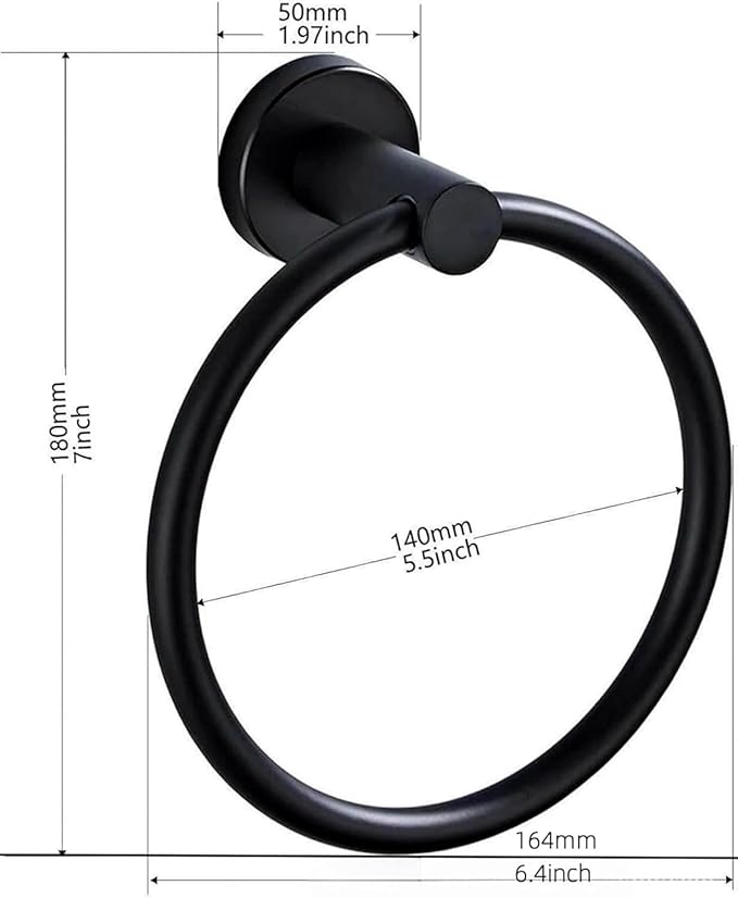 Towel Ring, Stainless Steel Hand Towel Holder,Modern Round Wall Hand Bathroom Washcloth Holder for Bathroom Kitchen,Matte Black