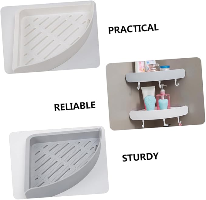 LALAFINA 2pcs Triangular Bathroom Corner Storage Racks Punch Wall Shelf for Toiletries and Drainage Design Grey for Efficient Organization Bathrooms and Kitchens