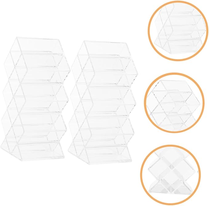 2Pcs Acrylic Lipstick Storage Organizer Clear Lip Gloss Holder Display Shelf Balm Stand Tint Storage Rack Desk stick Organizer Makeup Box Transparent Cosmetic