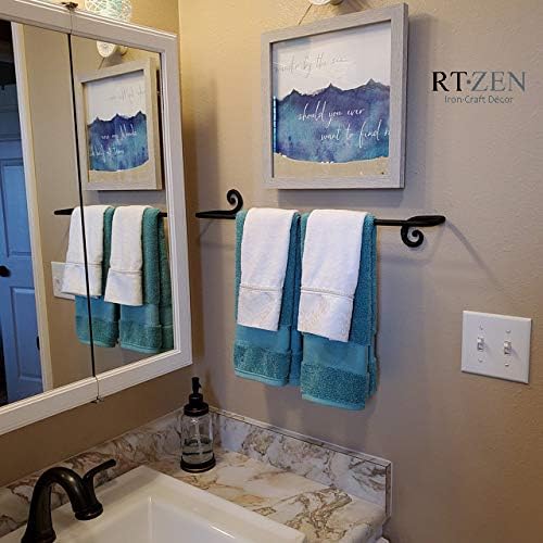 RTZEN Farmehouse Bathroom Towel Holder - Wrought Iron Matte Metal Black Towel Bar Wall Mount Rod - Handmade Home Decor Metal Kitchen Hanger Bar (24'' - Fits 24 Inch Towels)