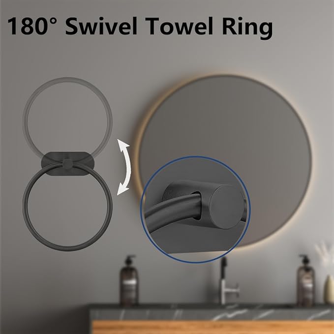 Self Adhesive Towel Ring and Toilet Paper Holder, No Drilling Stainless Steel Bathroom Hardware Set, Sturdy Bathroom Accessories for Home or Kitchen, Wall Mounted (Black)