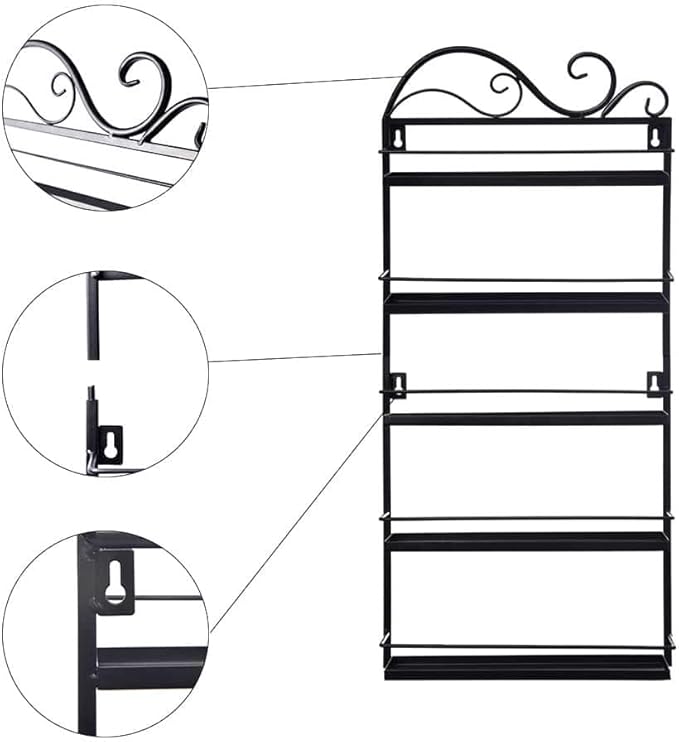 ERYTLLY Wall Mounted Nail Polish Rack, Rectangle Nail Storage Organizer, Salon Shelf Organizer (Black)