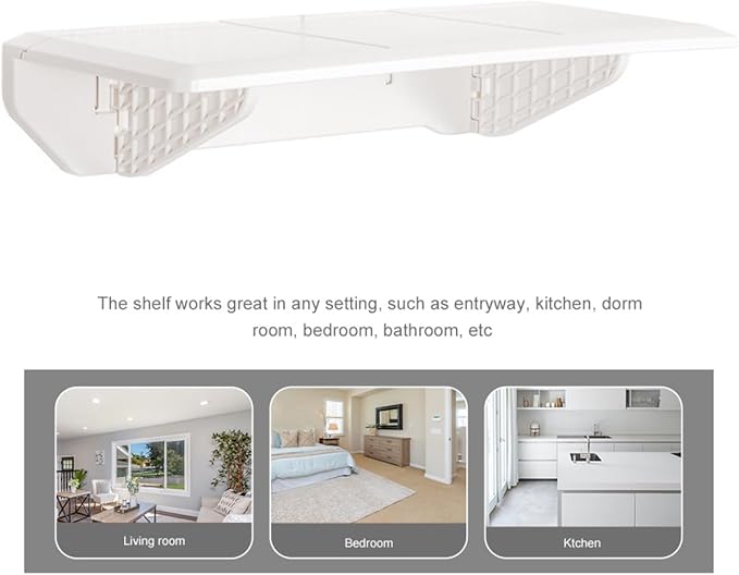 Veemoon Wall-Mounted Folding Storage Shelf White Adhesive Floating Rack Space-Saving Organizer for Kitchen Bathroom Home