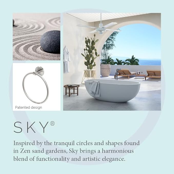 Gatco 5562 Sky Towel Ring | Modern Hand Towel Holder for Bathroom | Stylish Decorative Hardware, Heavy Duty Metal, EZ Ancor Mounting | Satin Nickel