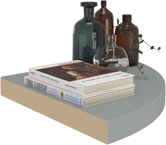 Floating Corner Shelf 13.8"x13.8"x1.5" Gray Honeycomb MDF with Metal Bracket, Invisible Mounting System for Bathroom, Living Room, Bedroom, Wall Decor Storage Organizer