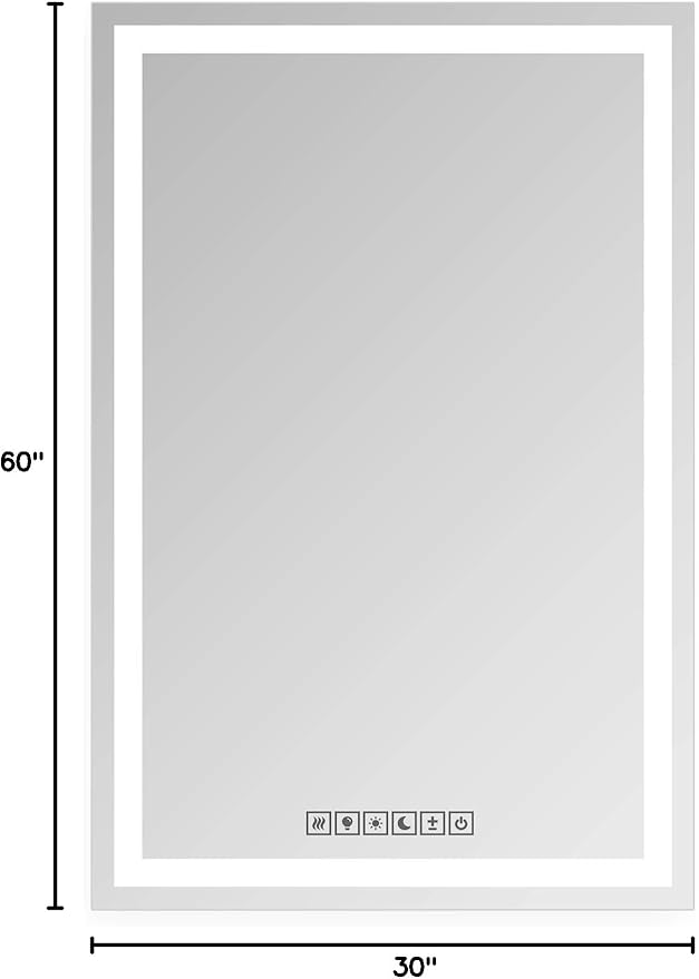 30x60 Inch Rectangular LED Bathroom Mirror with Lights Front and Backlit, 3 Color Modes, Touch Dimmer, Anti-Fog - Wall Mounted Vanity Mirror for Bathroom, Bedroom - Fab Glass and Mirror