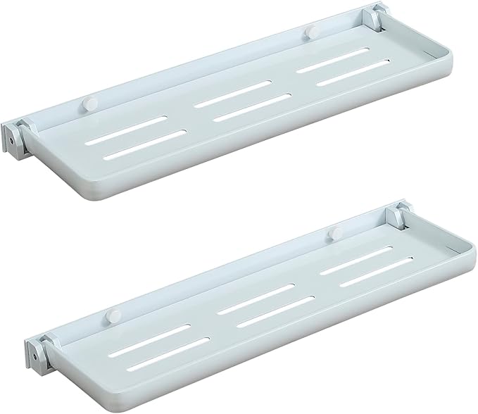 White Folding Wall Shelf | Wall Mounted Bathroom Floating Metal Shelf | 90° Fold Up | Space-Saving Floating Shelf for Laundry Room, Toilet Room, RV, Sink (2-Pack, White)