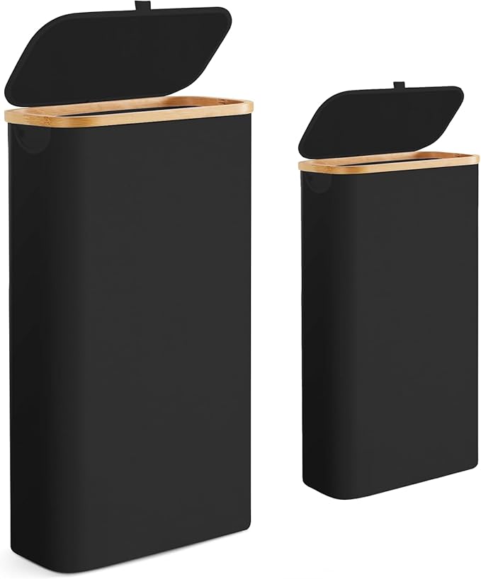Slim Laundry Hamper with Lid by Fiona's magic, 63L Narrow Laundry Basket with Removable Bag, Black Collapsible Dirty Clothes, Thin Tall Storage Basket for Bathroom, Bedroom