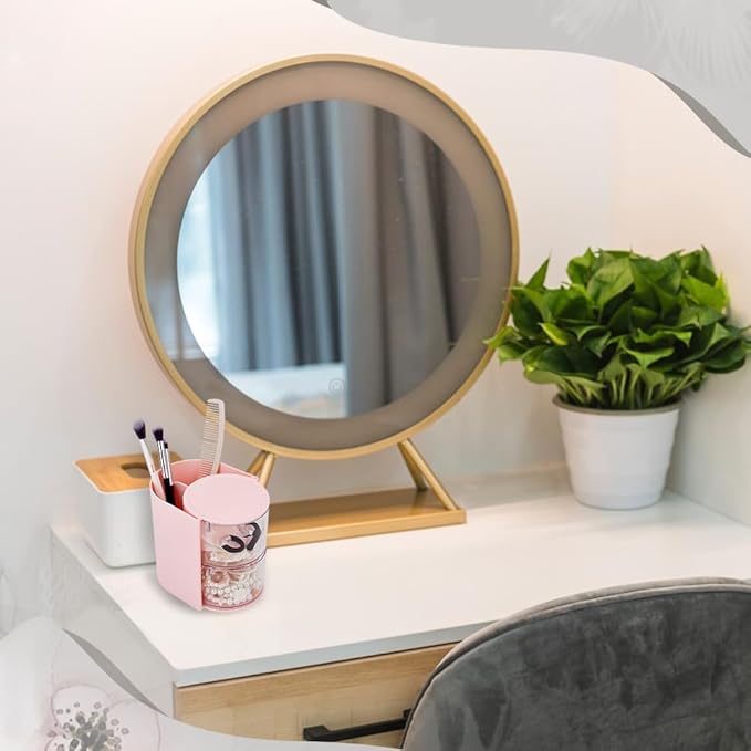 2-Layers Plastic Makeup Puff Storage Box Rotating Cosmetic Storage Organizer Clear Hair Accessories Organizer Hair Brushes Holder Jewelry Box for Necklace Earring Desktop Case Pink