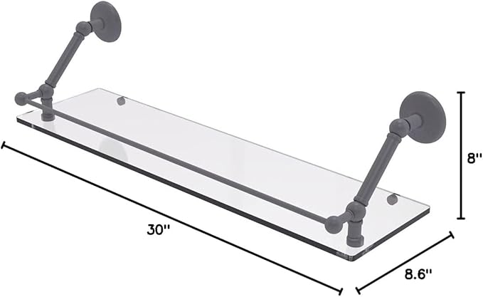 Allied Brass PMC-1-30-GAL-GYM Prestige Monte Carlo 30 Inch Floating Glass Gallery Rail Shelf, Matte Gray