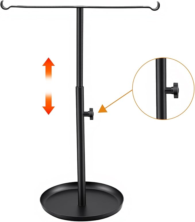 Hand Towel Holder Height Adjustable Stand, Stainless Steel Towel Rack for Bathroom, Holder for Bathroom Kitchen Bedroom Entryway, Black
