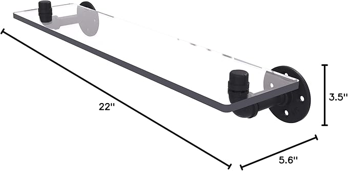 Allied Brass P-400-22-GS Pipeline Collection 22 Inch Glass Shelf, 22", Matte Black