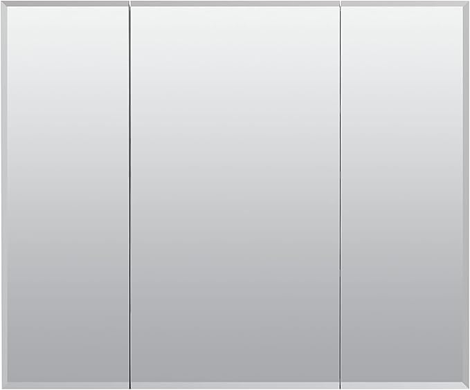 Zenith 29.75 in. W Beveled Tri-View Frameless Medicine Cabinet, Bathroom, White, Mirrored