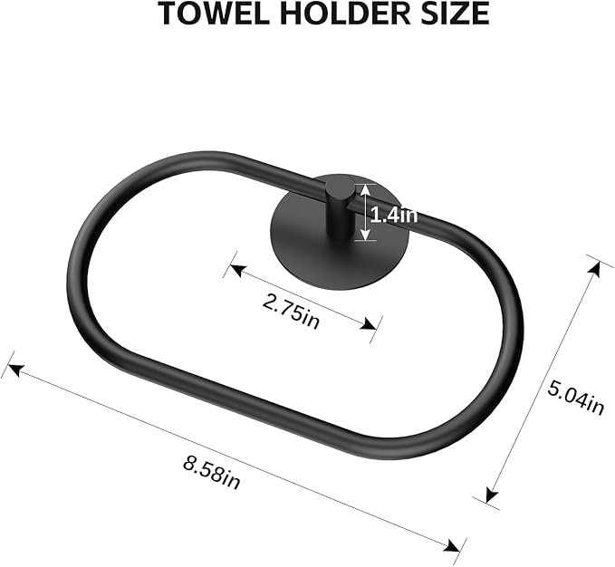 Adhesive Towel Holder Matte Black Hand Towel Holder for Bathroom Wall Stainless Steel Towel Ring for Bathroom Hardware Accessories No Drilling, 2 Packs