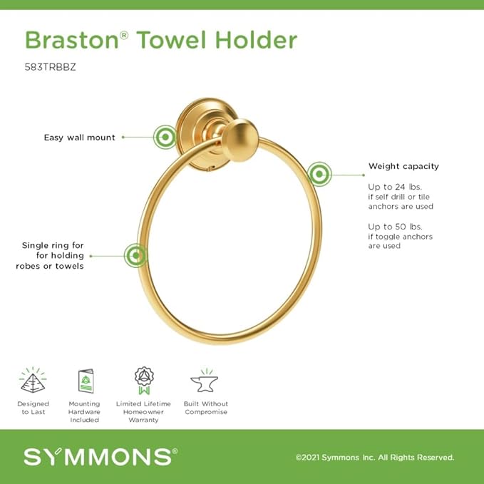 Symmons Braston Wall Mounted Bathroom Towel Ring in Brushed Bronze - 583TRBBZ