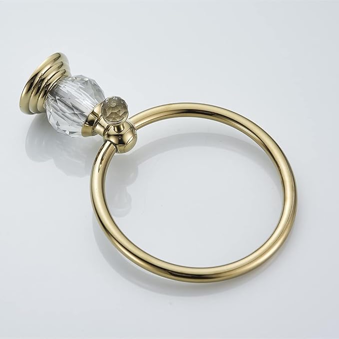 WOLIBEER Gold Towel Ring, Crystal Hand Towel Holder Polished Brass Bling Towel Bar Bathroom Accessories Wall Mounted
