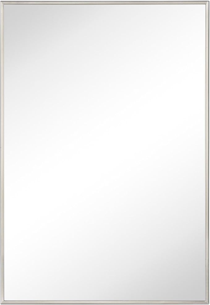 TEHOME 16.5'' x 24'' Brushed Nickel Recessed and Surface Mount Bathroom Medicine Cabinet with Mirror Square Cornered Metal Framed Rounded Rectangle Medicine Cabinet Mirror