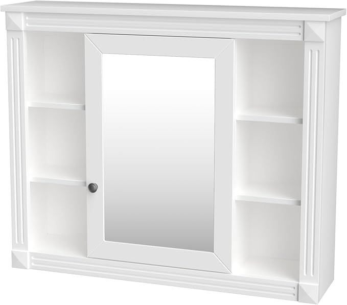 Merax Medicine Cabinet with Mirror, Wall Mount Bathroom Cabinet 35" x 28" Over Toilet Storage Cabinet Organizer with Door and Open Shelves, Mirrored Bathroom Wall Cabinet