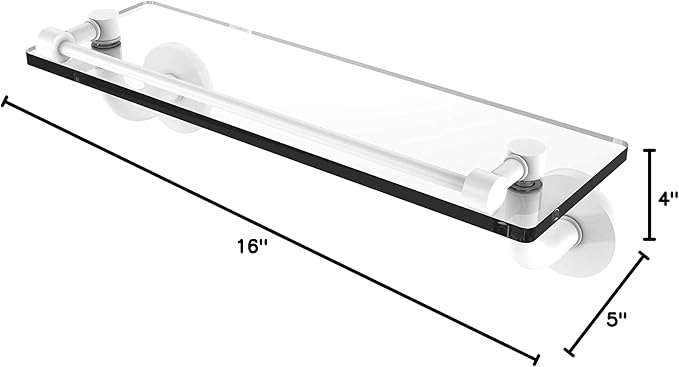 Allied Brass RM-1-16-GAL Remi Collection 16 Inch Vanity Gallery Rail Glass Shelf, Matte White