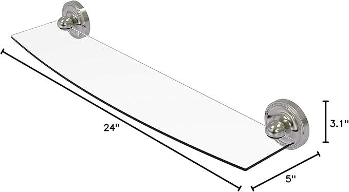 Allied Brass R-33/24-SN R 33 Regal Collection Inch Glass Shelf, 24 Inch, Satin Nickel