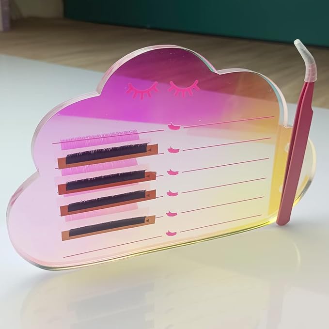 Grafting False Eyelash Acrylic Extension Pallet, Eyelash Extension Tweezers Plate Pad Makeup Palette Individual Training Tools Dazzling (Cloud-shaped C (5.9x3.94in))