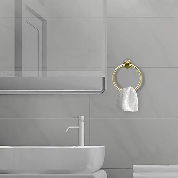 Stainless Steel Gold Towel Ring Hand Towel Holder for Wall Mounted Bathroom Towel Rack holder simple Round Towel Hanger (Brushed Gold)