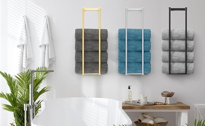 Bathroom Towel Storage Rack,28 Inch Stainless Steels Towel Racks for Bathroom, Wall Mounted Organizers and Storage Shelves for Bathroom,Black