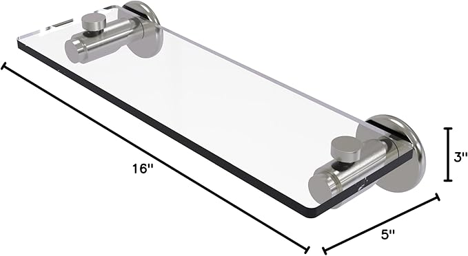 Allied Brass TR-1/16-SN Tr 1 Tribecca Collection Inch Vanity Beveled Edges Glass Shelf, 16 Inch, Satin Nickel
