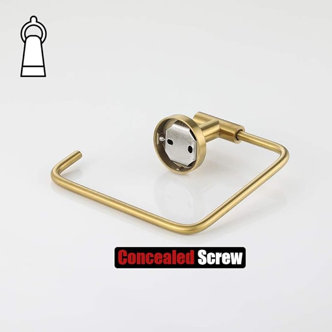 JQK Towel Ring Brushed Gold, Stainless Steel Square Ring Towel Holder for Bathroom, 6 Inch Brushed Gold Wall Mount, TR140-BG