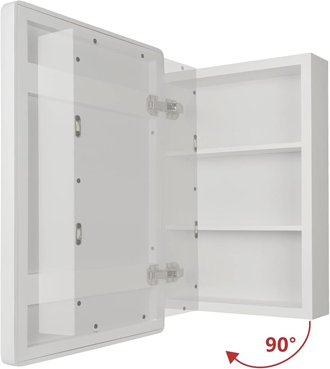 H & A Farmhouse Wood Frame Bathroom Medicine Cabinet, 24''x16'' with Mirror, Surface or Recess Mounted Installation (White)