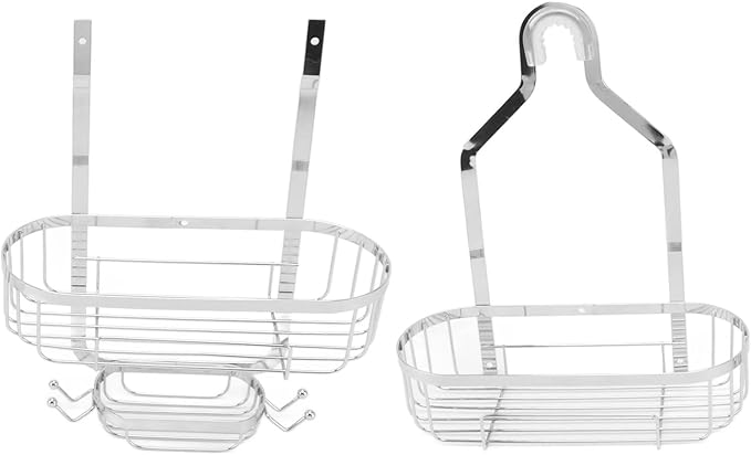 Metal Iron Wall Mounted Bathroom Basket, Punch Free Bathroom Shelves, 2 Layer Wall Mount Storage Basket for Bathroom with Adhesive Backing for Tile Glass Marble Surfaces (Electroplated)