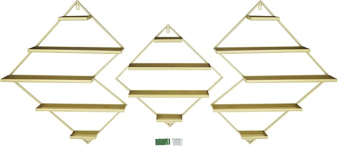 3PCS Nail Polish Storage Racks, 5-Tier Wall-Mounted Metal Cosmetic Display Case Makeup Organizer Wall Shelf for Home Spa Nail Salon Perfume Lipstick (Gold)